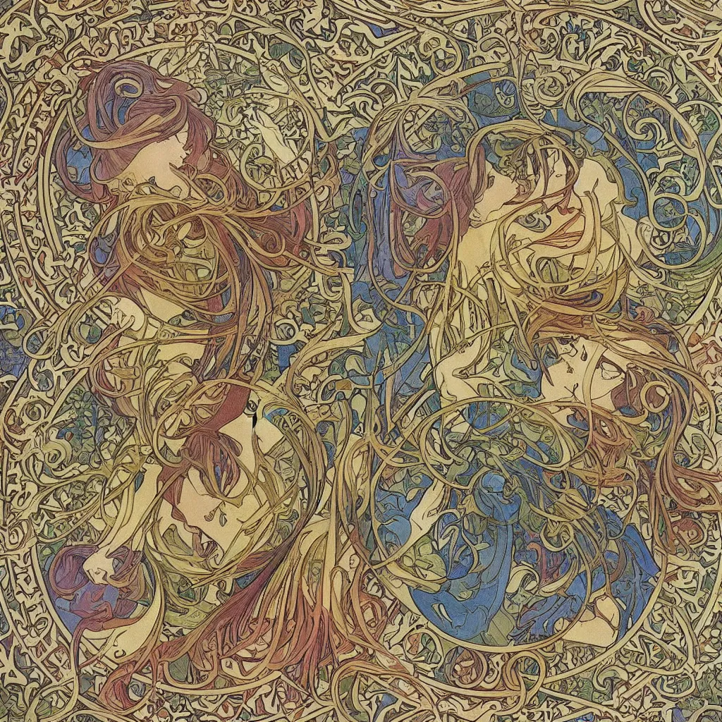 Image similar to colourful detailed ornamental photoreal shaded abstract art nouveau full sized circle, art by alphonse mucha and walter crane and louis sullivan and william morris