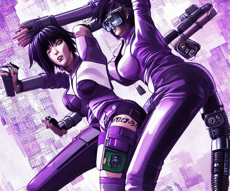 Image similar to motoko kusanagi riding a cyberpunk vehicle in a grungy cyberpunk megacity, bosozoku gang war, cyberpunk vaporwave, by phil jimenez, artgerm, sola digital arts, anti aliasing, raytracing