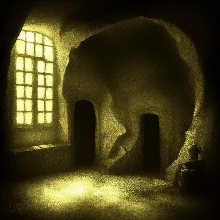 Prompt: mystical silhouette in the basement of an old house, terribly and mystically, by dariusz zawadzki, ute osterwalder, eautifully detailed render, post - processing, smooth, artstation, sharp focus