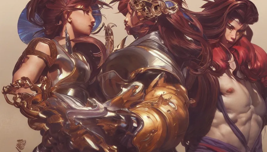 Image similar to perfectly-centered-Portrait of fighting game characters, intricate, highly detailed, digital painting, artstation, concept art, smooth, sharp focus, illustration, Unreal Engine 5, 8K, art by artgerm and greg rutkowski and alphonse mucha