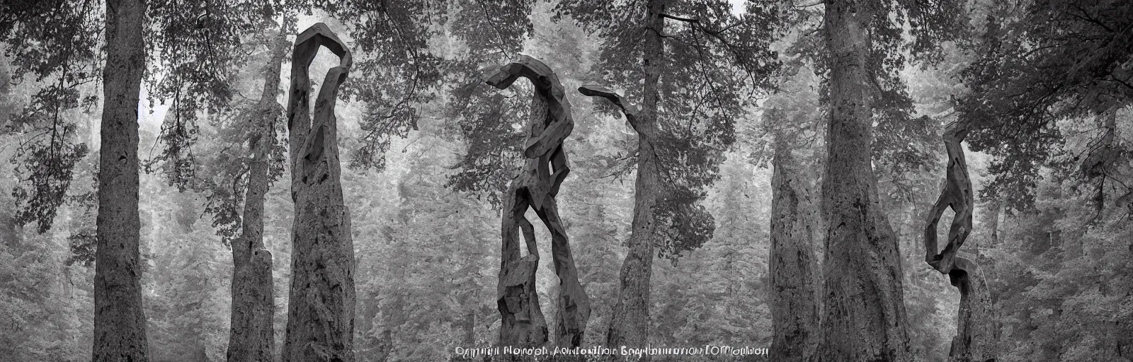 Image similar to to fathom hell or soar angelic, just take a pinch of psychedelic, medium format photograph of two colossal minimalistic necktie sculpture installations by antony gormley and anthony caro in yosemite national park, made from iron, marble, and limestone, granite peaks visible in the background, taken in the night