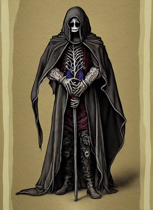 Image similar to fineart illustration of the necromancer wearing a cloak, hyper detailed, crisp