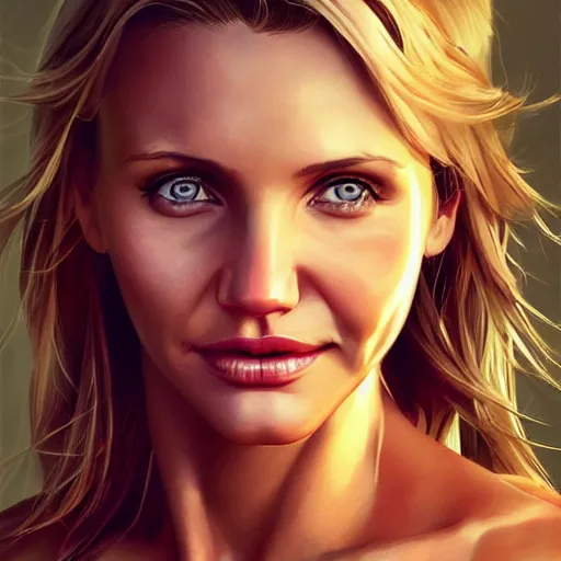 Image similar to Cameron Diaz by Stanley Artgerm Lau, WLOP, Rossdraws, James Jean, Andrei Riabovitchev, Marc Simonetti