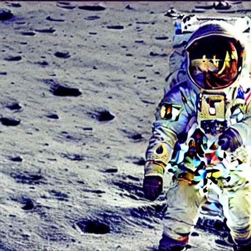 Prompt: an astronaut walking at the moon, vaporwave