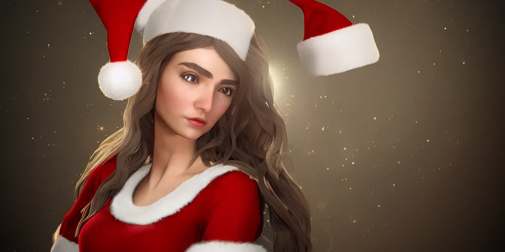 Prompt: portrait of greek moon goddess artemis wearing a santa hat, digital art, unreal engine, 3 d render, cinematic lighting