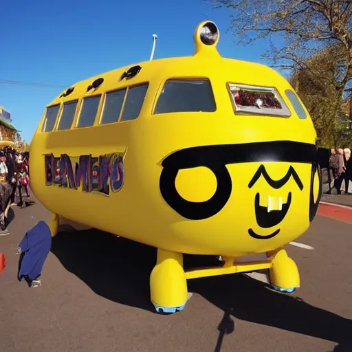 Image similar to a yellow submarine with the word Beatles engraved on the side.