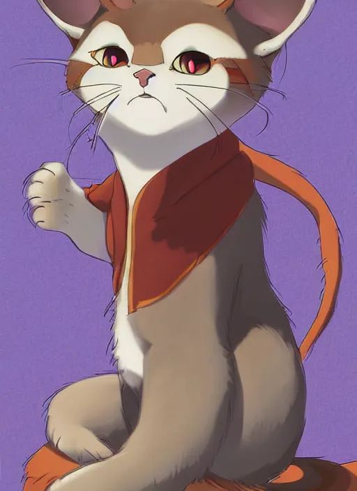 Prompt: official digital painting artwork of a cat character by don bluth, ross tran and studio ghibli.