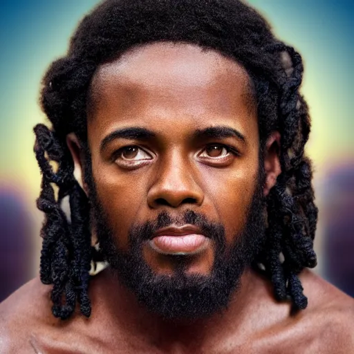 Prompt: african american jesus christ, movie still, portrait photograph style, 4k, warm light,