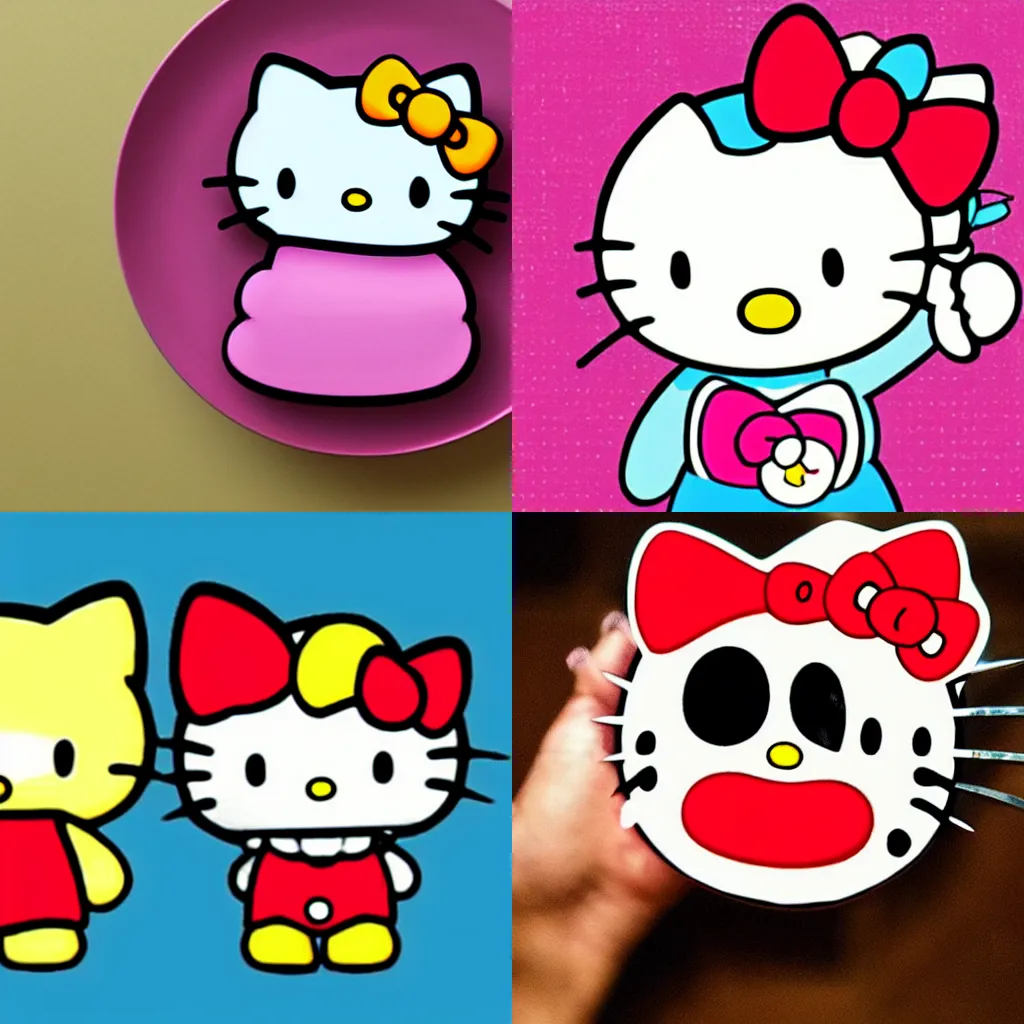 Prompt: hello kitty holding a knife