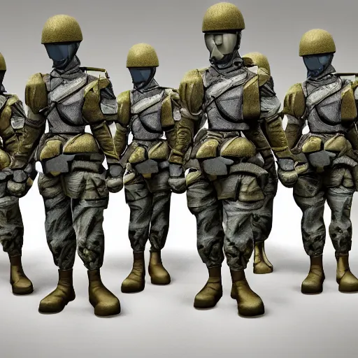 Image similar to a squad of futuristic soldiers in an armory