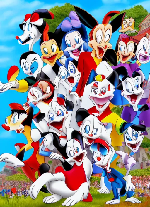 Image similar to a hyper realistic ultra realistic photograph of the animaniacs, highly detailed, 8k photo