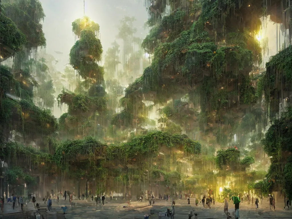 Image similar to the green city of babylon with its wonderful hanging gardens at dawn, intricate, elegant, volumetric lighting, digital painting, highly detailed, artstation, sharp focus, illustration, concept art, ruan jia, steve mccurry