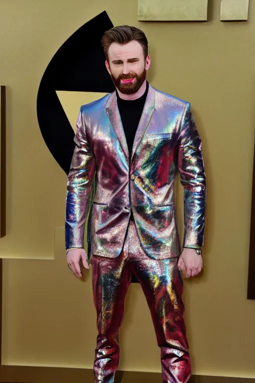 Image similar to photo of chris evans wearing a rainbow metallic suit