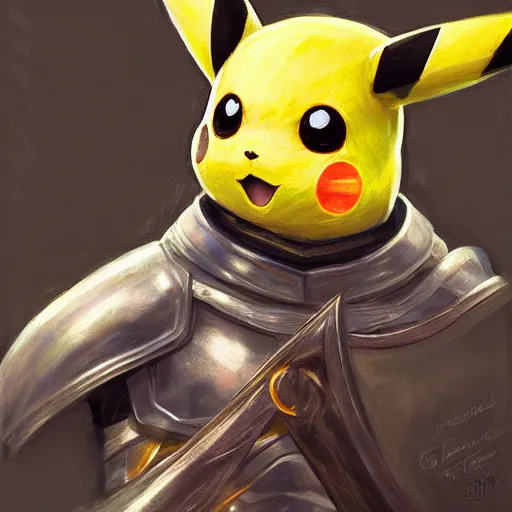 Image similar to pikachu as a realistic fantasy knight, closeup portrait art by donato giancola and greg rutkowski, realistic face, digital art, trending on artstation, symmetry!!