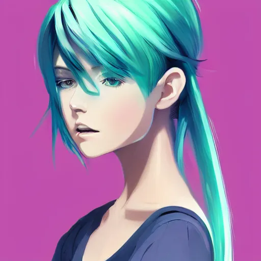 Prompt: portrait of anime pixie character with blue to green gradient hair, elegant, highly detailed, digital painting, artstation, concept art, sharp focus, illustration, strong brush stroke, anime, sharp focus, ghibli studio, art by ilya kuvshinov, rossdraws