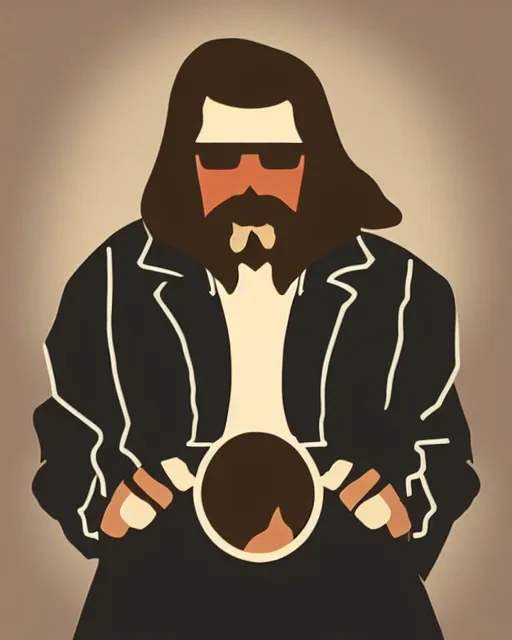 Prompt: Malika Favre minimalist illustration of Jeff Bridges in The Big Lebowski