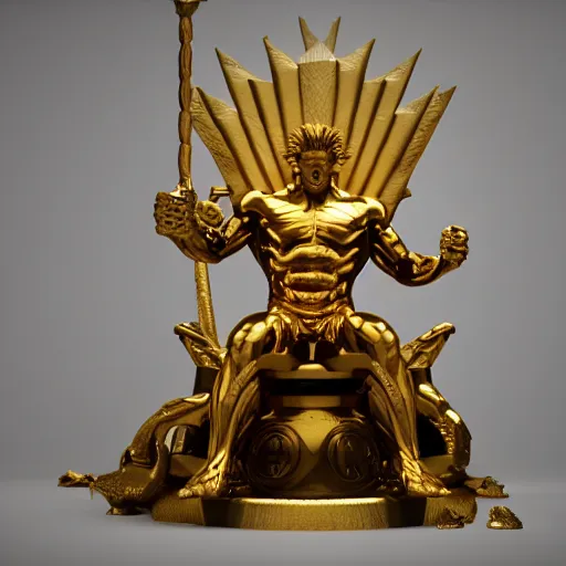 Prompt: golden god, muscular, throne, glow, fantasy, octane render, epic, award winning
