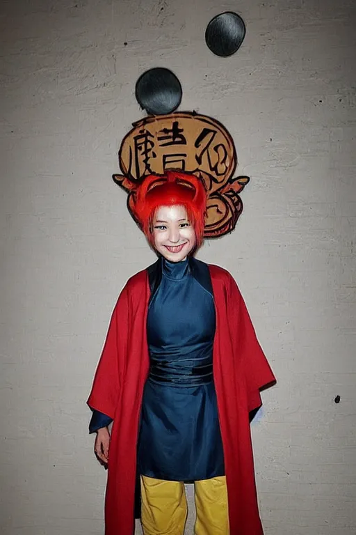 Image similar to full body photo of real - life suki from the last airbender, smiling