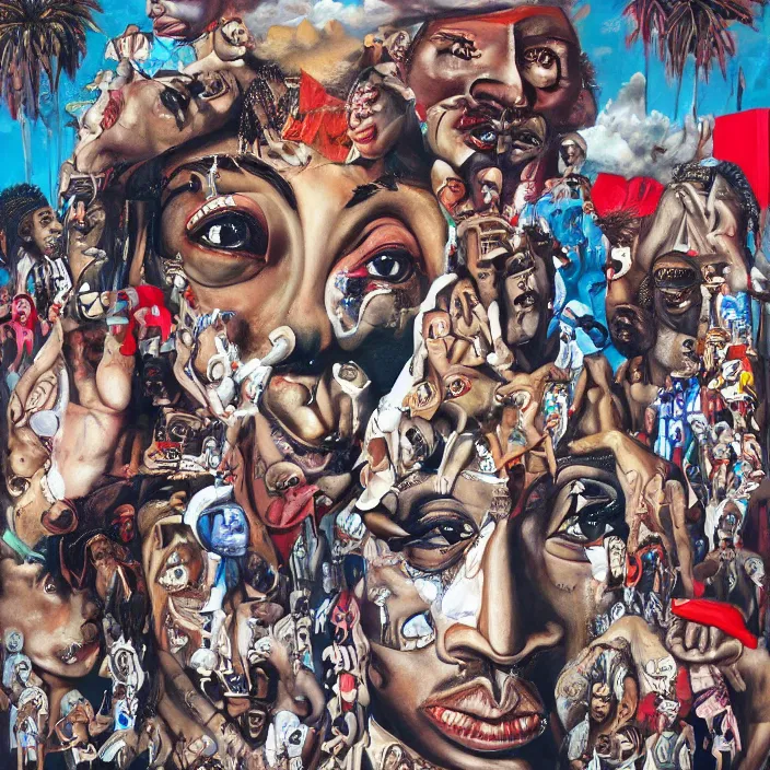 Image similar to trap music dreams by george condo, hip - hop, rnb, rap, perfect composition, intricate, very detailed, cover art, 4 k