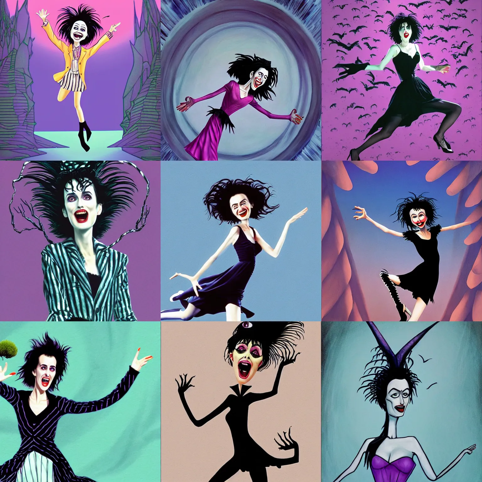 Prompt: winona ryder in beetlejuice dancing in the air, very detailed, art by viktoria gavrilenko, hoang lap, fuji choko, steve zheng