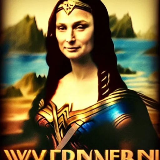 Image similar to wonder woman movie poster but with Mona Lisa