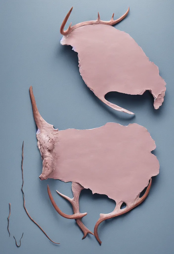 Prompt: delicate pale pink guts, antlers ,melted wax, sharp slate. complementary color scheme. national geographic. 8k, rendered in octane, smooth gradients. blue whale