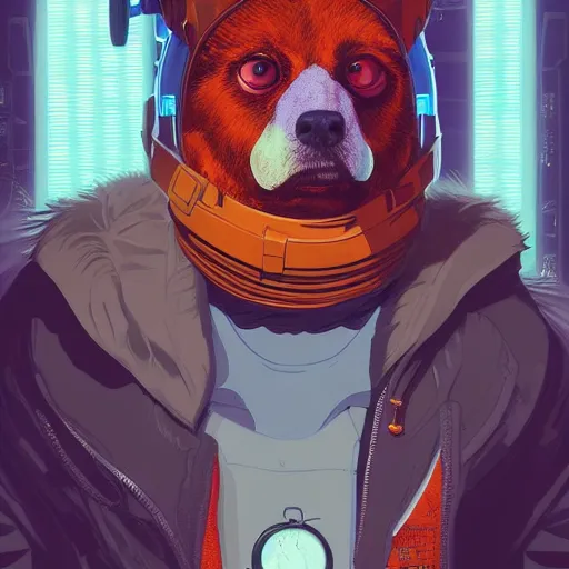 Image similar to fry futurama furry cyberpunk apocalyptic portrait by gaston bussierre and charles vess and james jean and erik jones and rhads, inspired by rick and morty, epic, funny, huge scale, beautiful fine face features, intricate high details, sharp, ultradetailed