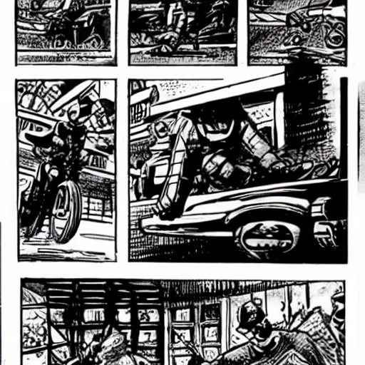 Prompt: judge dredd riding a bicycle in style of futurism