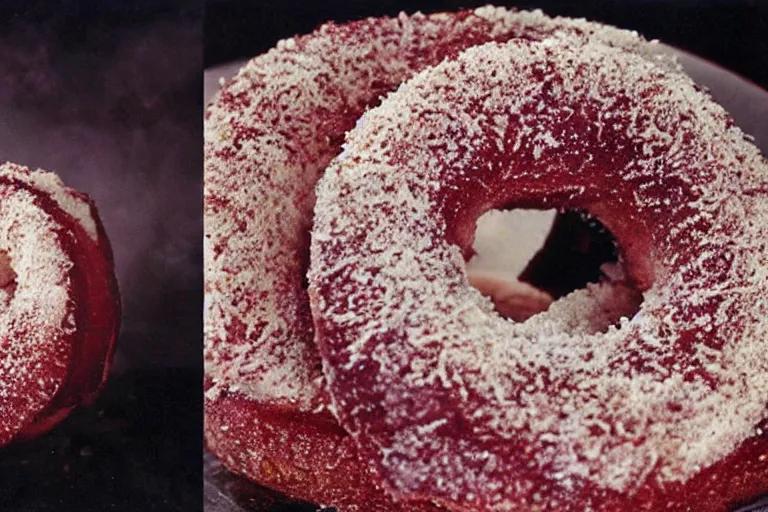 Prompt: fractal wet donut, cookbook photo, in 1 9 9 5, y 2 k cybercore, industrial photography, still from a ridley scott movie