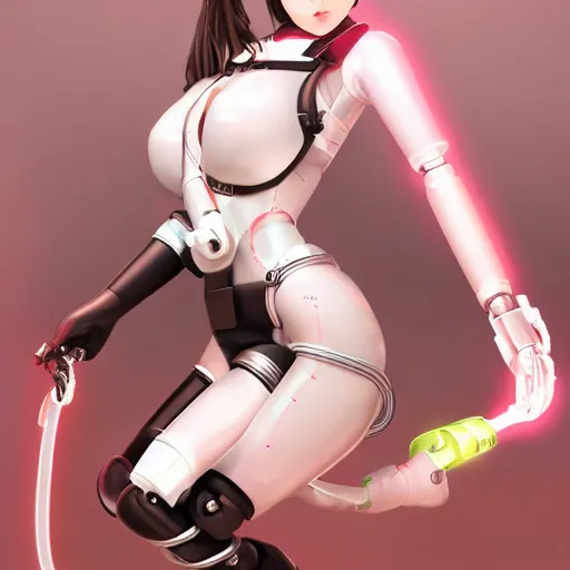 Image similar to girl, full body, full length, stockings, shoes, nurse costume, robot, cyborg, minerals, beautiful face, 3 d, hyperrealism, anime, 4 k