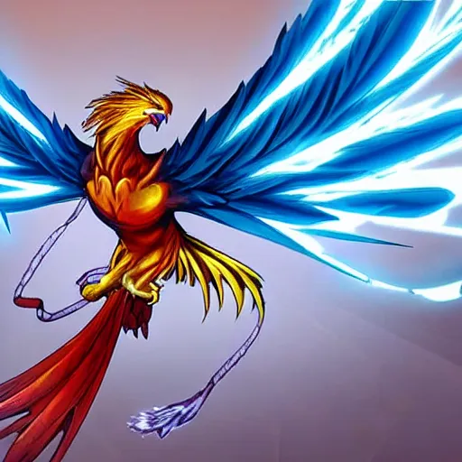 Prompt: bird phoenix composed by electrical blue discharges going through his body, high - quality, realistic