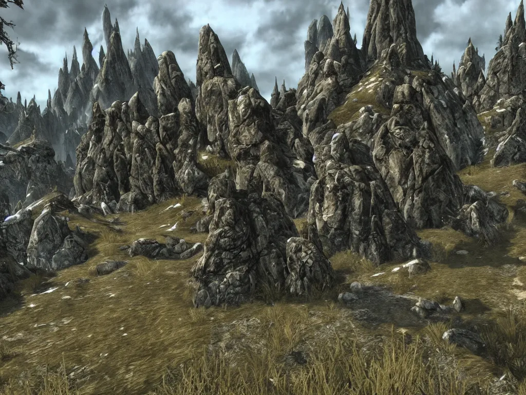 Image similar to beautiful landscape of skyrim, wizard tower