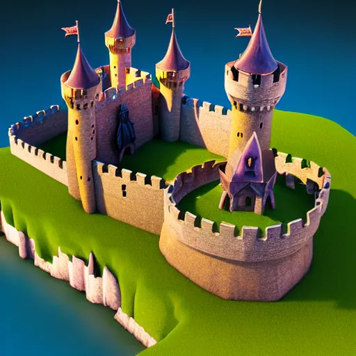 Image similar to Isometric 3D Fantasy Cute Castle, Smoth 3D Illustration, Whimscal!!, Cinematic Matte Painting, soft render, Daniil Kudriavtsev, handpaint texture, Blender, 3DCoat