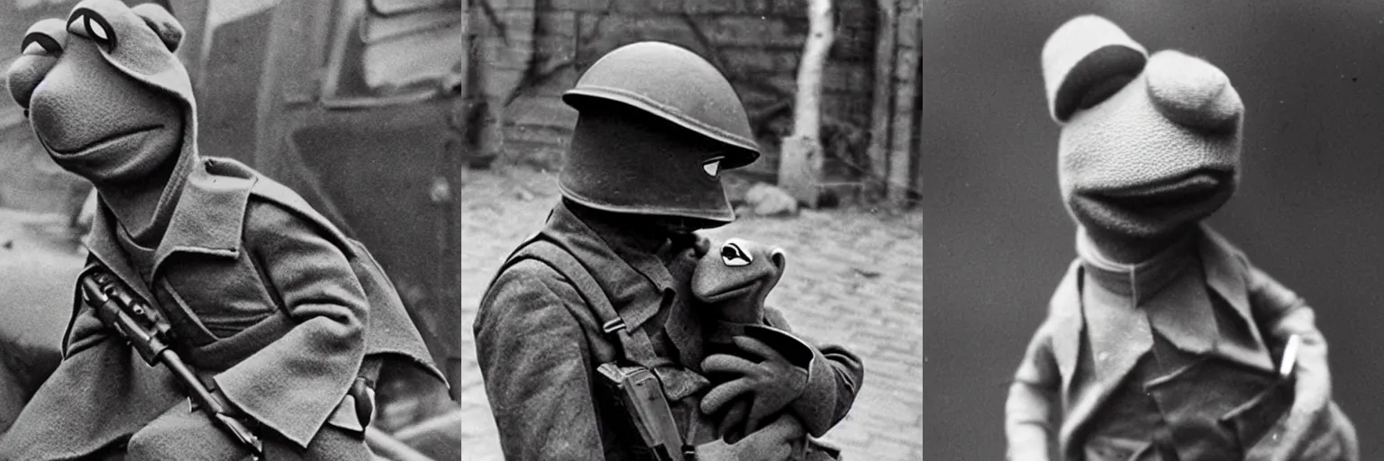 Prompt: kermit in world war 2