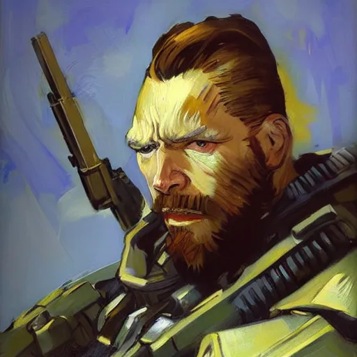 Image similar to greg manchess portrait painting of armored van gogh as overwatch character, medium shot, asymmetrical, profile picture, organic painting, sunny day, matte painting, bold shapes, hard edges, street art, trending on artstation, by huang guangjian, gil elvgren, ruan jia, randy vargas, greg rutkowski