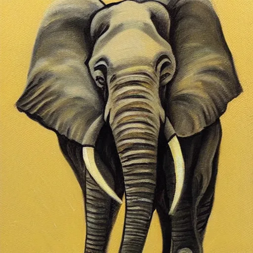 Prompt: painting of elephant in the style of Maria Prymachenko