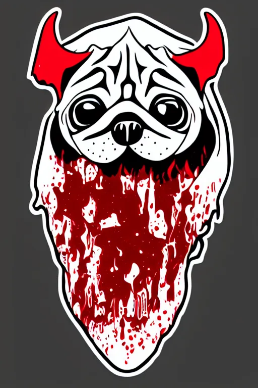 Image similar to Evil pug, the devil, sticker, blood thirsty, blood, evil, colorful, illustration, highly detailed, simple, smooth and clean vector curves, no jagged lines, vector art, smooth