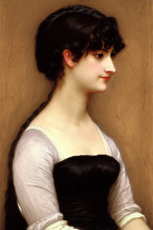 Prompt: jane austen black hair, painting by rossetti bouguereau, detailed art, artstation