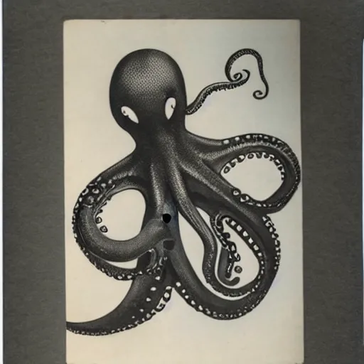 Image similar to vintage photograph of an octopus playing folk blues guitar with its tentacles