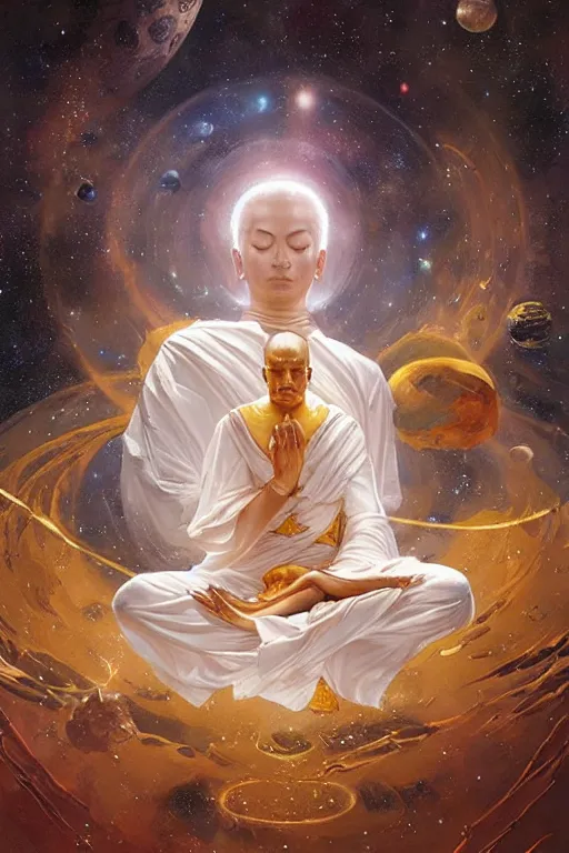 Image similar to space, buddhism, taoism, painting by greg rutkowski, j. c. leyendecker, artgerm