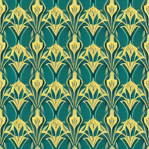 Image similar to symmetry, repeating pattern. seamless gold teal leaf. wall paper. art deco