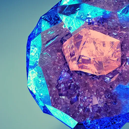 Prompt: a blue rock with a large crystal on top of it, a hologram by filip hodas, featured on polycount, holography, tesseract, made of crystals, octane render