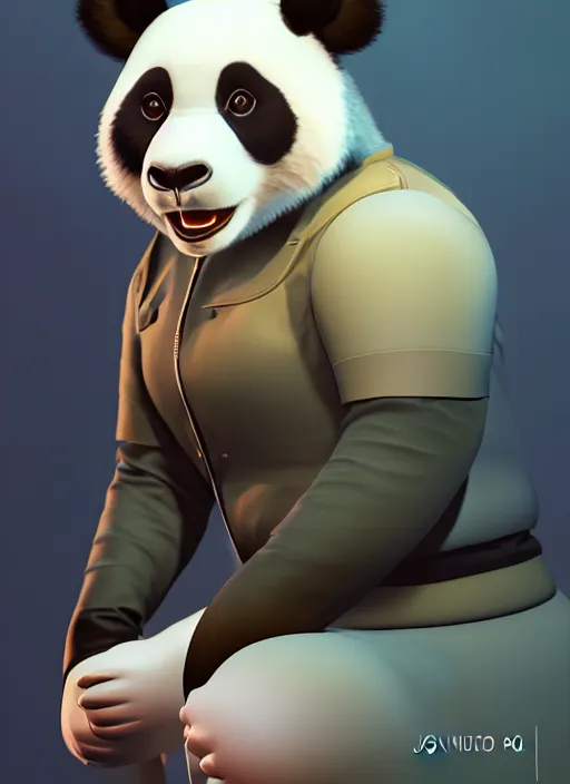 Image similar to 3 d render of android panda, fine details, night setting, realistic shaded lighting poster by ilya kuvshinov katsuhiro, artgerm, jeremy lipkin and michael garmash, unreal engine 5, radiant light, detailed and intricate environment