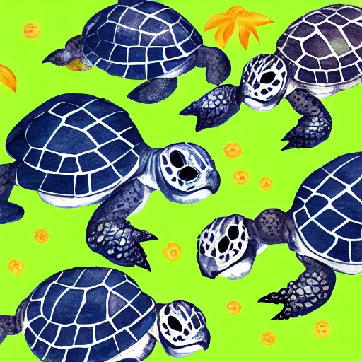 Image similar to Adorable turtles playing at the park in watercolor style