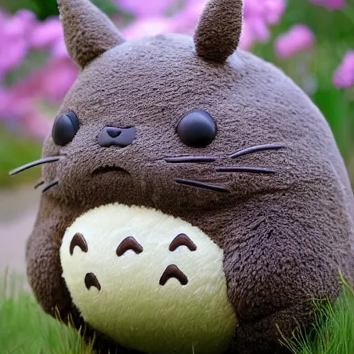 Image similar to real life totoro, cute!!!, happy!!!, chunky!!!, content!!!, mischievous!!!, adorable!!!, fluffy!!!, ultra realistic!!!, golden hour, sharp focus