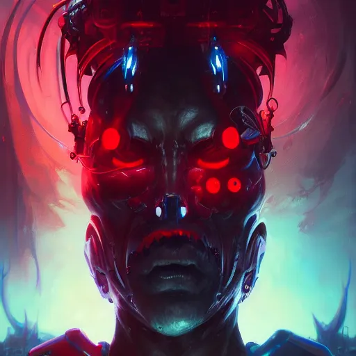 Prompt: portrait of a malevolent cybernetic demon, cyberpunk concept art by pete mohrbacher and artgerm and wlop and greg rutkowski and deathburger, digital art, highly detailed, intricate, sci-fi, sharp focus, Trending on Artstation HQ, deviantart, unreal engine 5, 4K UHD image