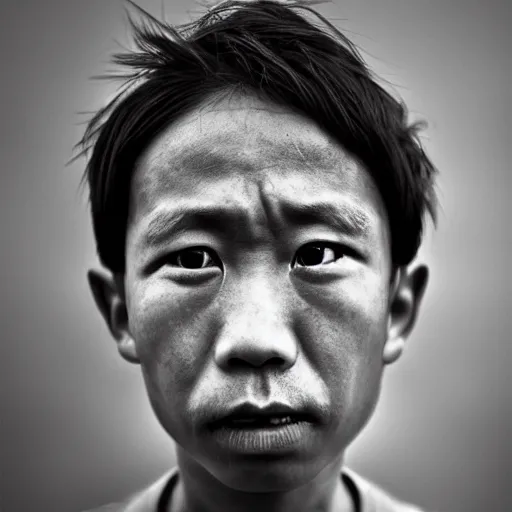 Image similar to Award winning editorial portrait of a young asian by Edward Sherriff Curtis an Lee Jeffries, 85mm ND5, perfect lighting, gelatin silver process