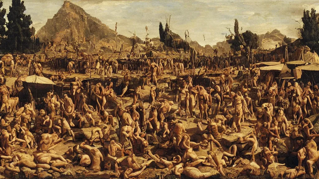 Image similar to neanderthal market, italian renaissance