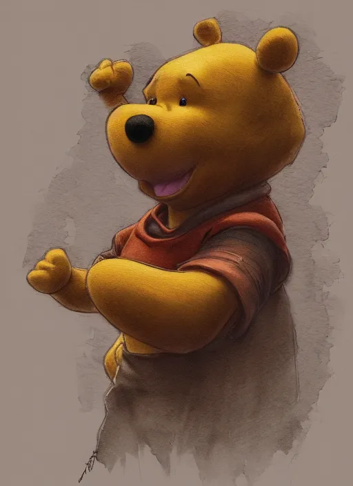 Image similar to portrait, Nightmare Winnie the Pooh, watercolor, dramatic lighting, cinematic, establishing shot, extremely high detail, foto realistic, cinematic lighting, pen and ink, intricate line drawings, by Yoshitaka Amano, Ruan Jia, Kentaro Miura, Artgerm, post processed, concept art, artstation, matte painting, style by eddie mendoza, raphael lacoste, alex ross