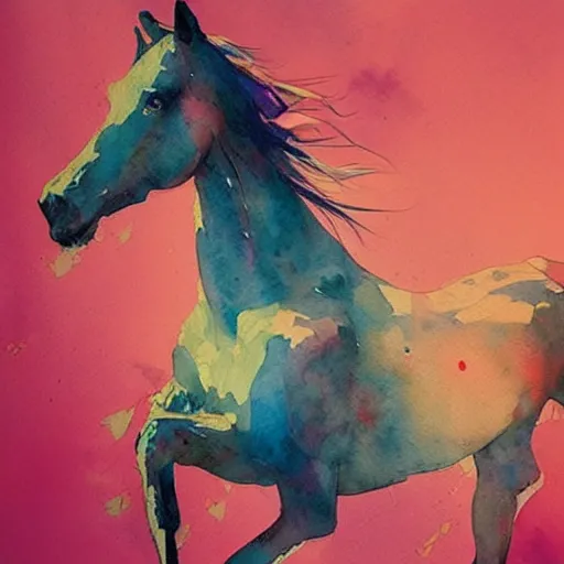 Image similar to watercolor painting by conrad roset, horses running, cgsociety, artstation